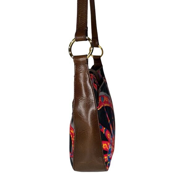 Dolce Gabbana Vintage Sicilian Red Black Fabric Brown Leather Bag Purse - Picture 9 of 16